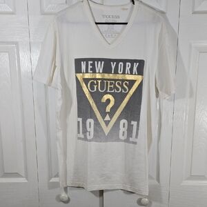 GUESS Women XL Cream and Gold Graphic Tee
